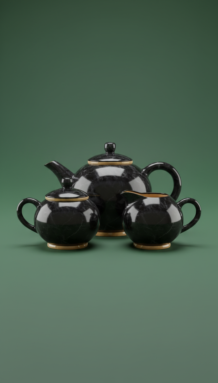 Teeset aus Obsidian-Marmor